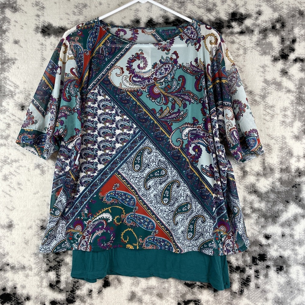 Chicos Blouse Women's Size‎ Medium (1) Geometric Lined Polyester Stretch